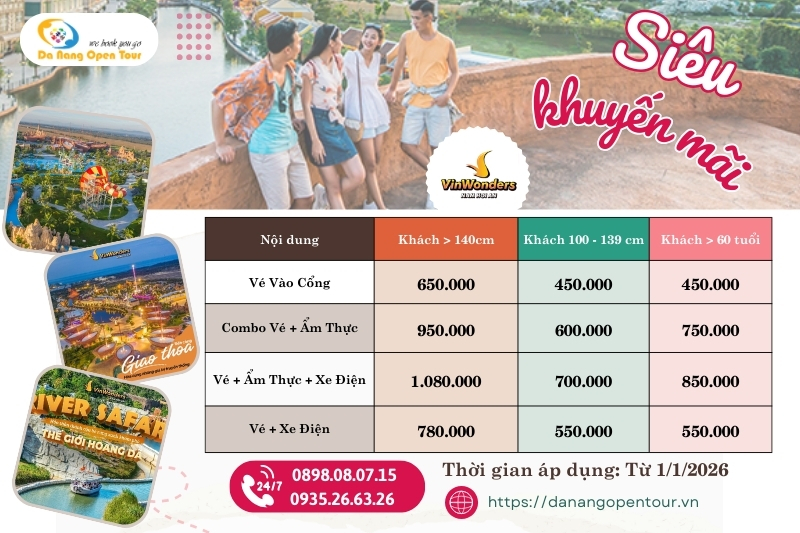 bảng giá vé vinpearl nam hội an 2026