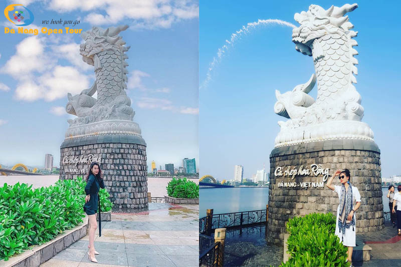 Check-in với bức tượng cá chép hóa rồng tại Love Bridge Đà Nẵng